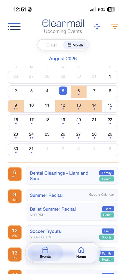 The month calendar with an event synced from Google Calendar