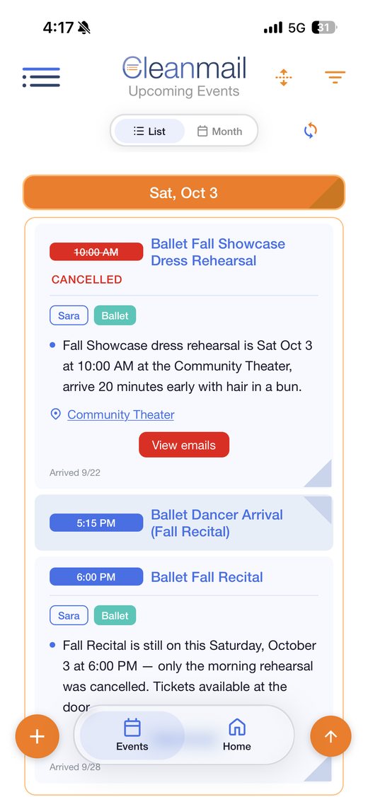 A dress rehearsal marked cancelled, with its old time crossed out