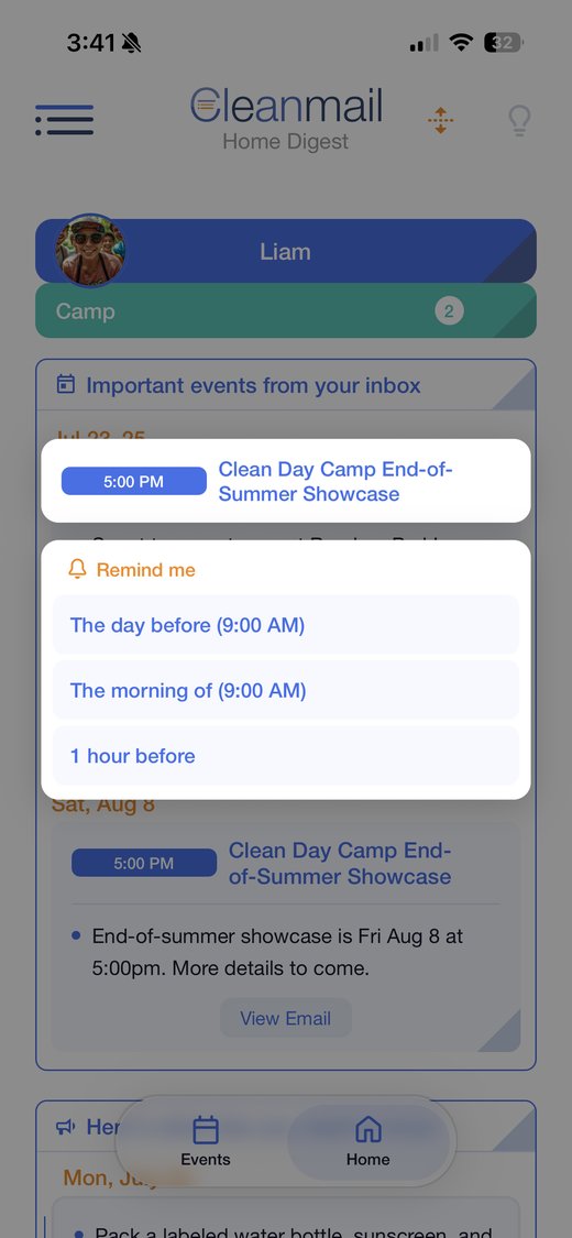 Choosing a reminder: the day before, the morning of, or an hour before