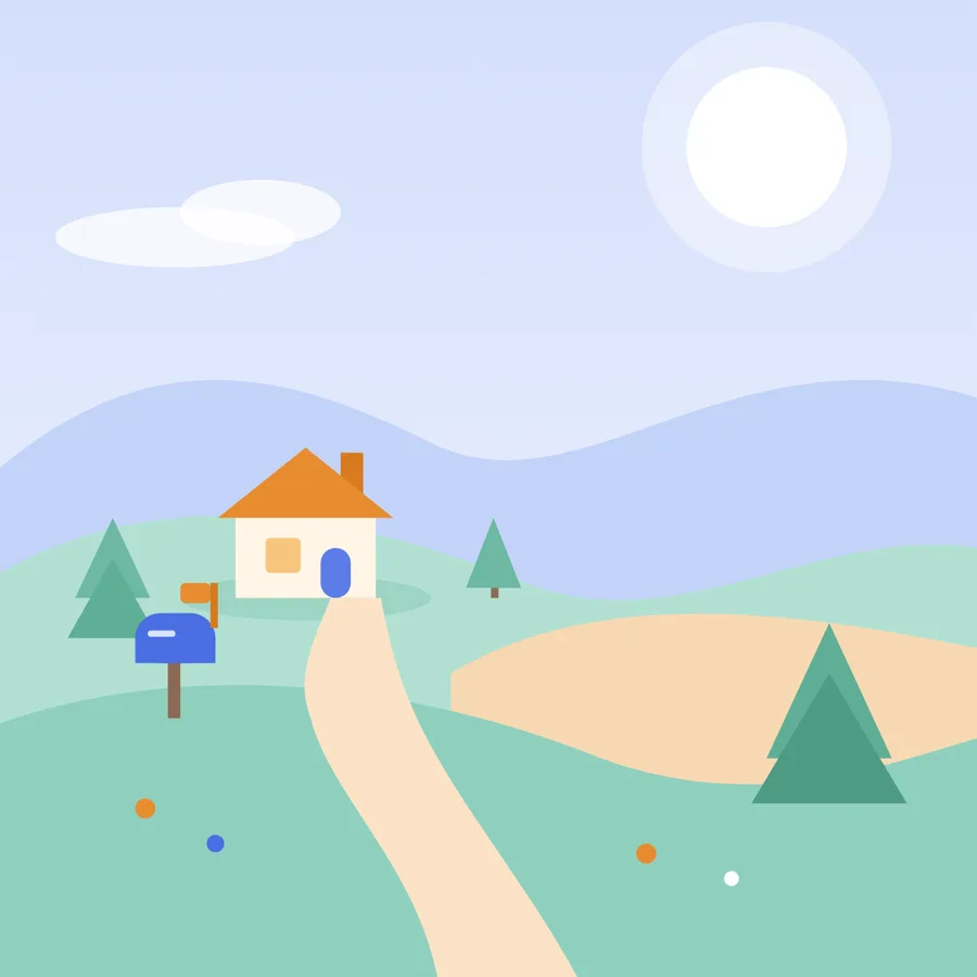 A house on a hill with a mailbox and a path leading home